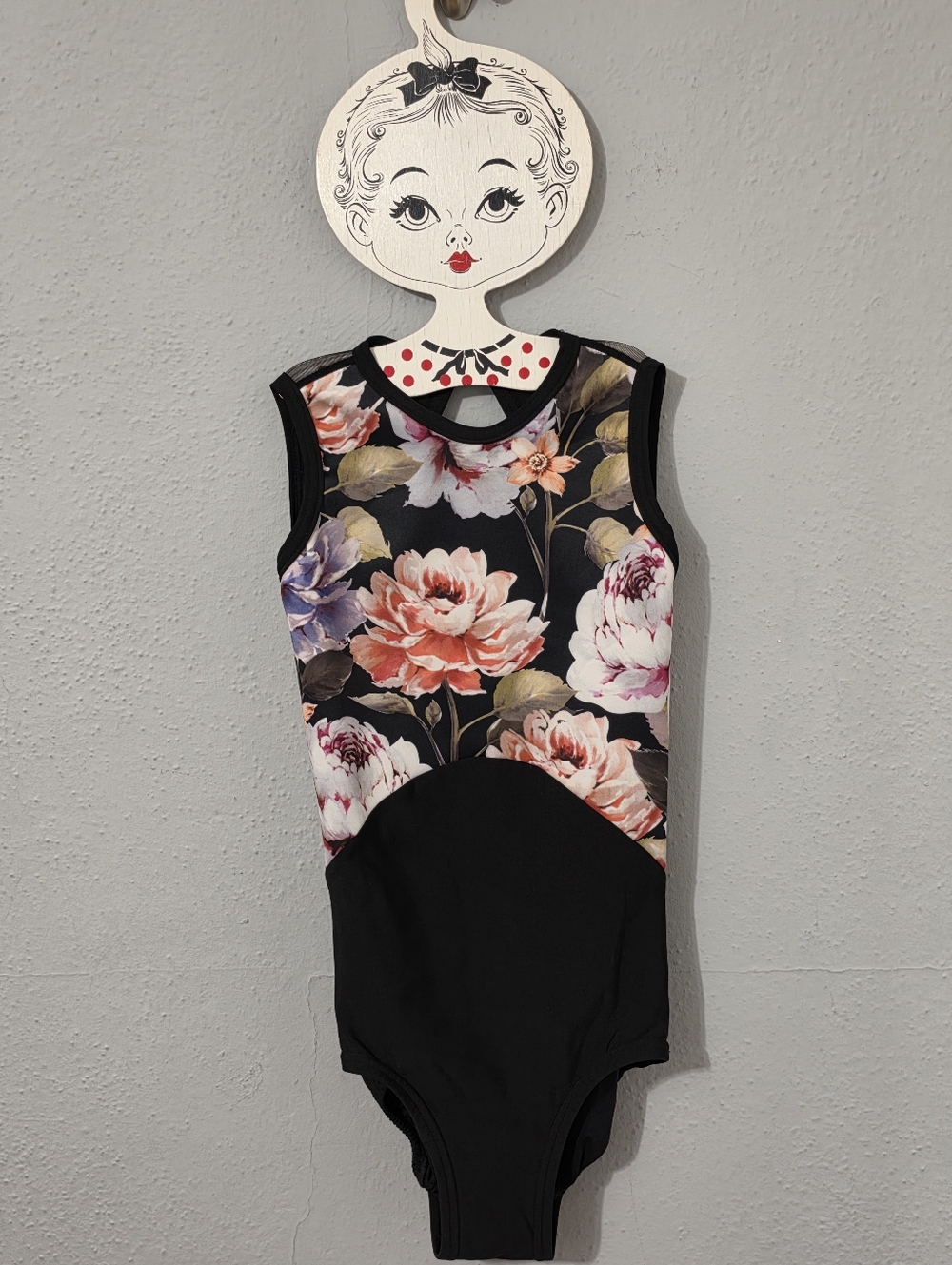 Details Dancewear Flower Upper Black Mesh Back Leotard Dancewear Size Med